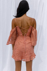 Koda Bell Sleeve Lace-Up Back Mini Dress Peach