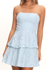 Provence Bloom Tiered Mini Dress Eyelet Blue