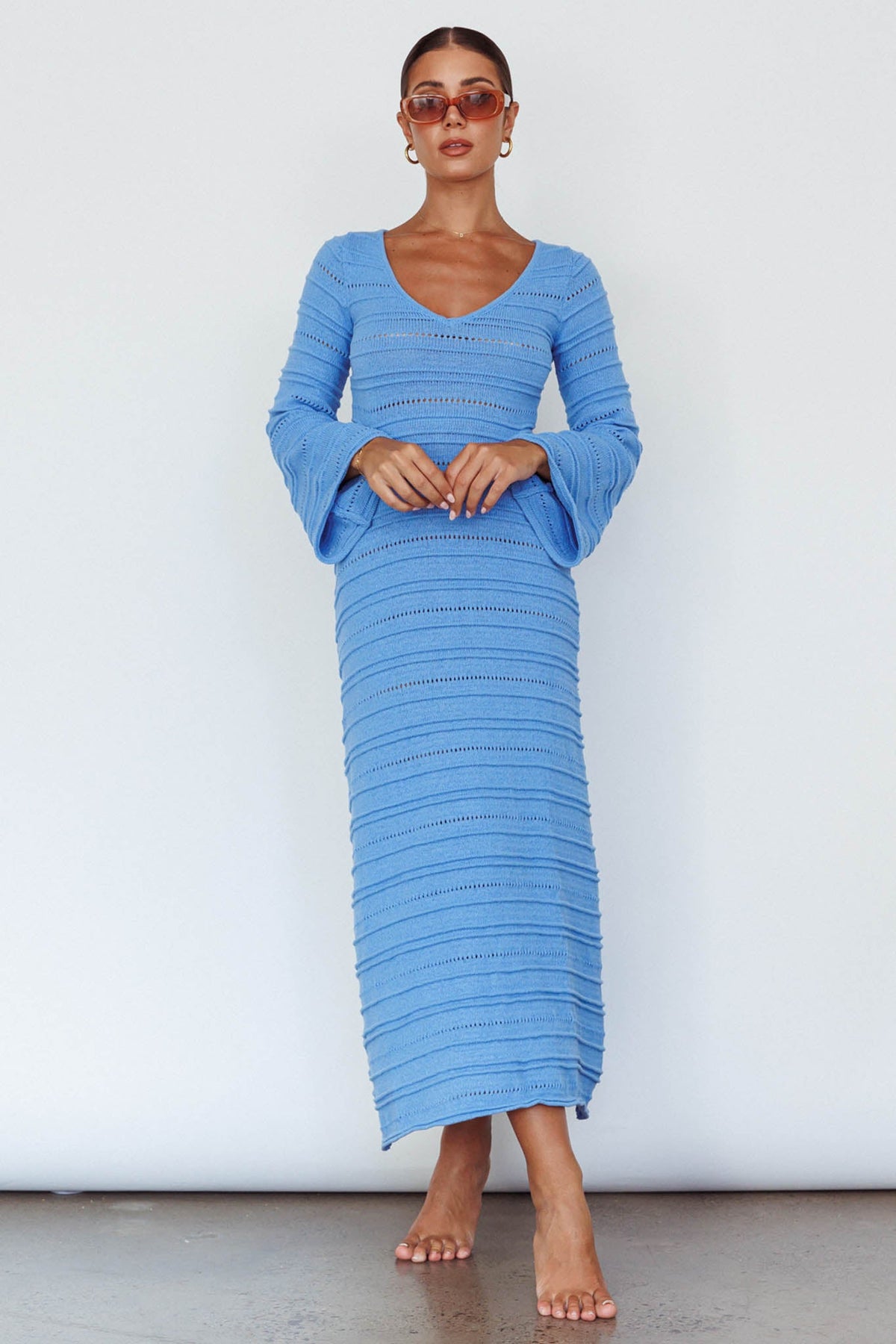 Meredith Long Sleeve Cut-Out Maxi Dress Blue