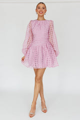 Tatiana Long Sleeve Plaid Mini Dress Lilac