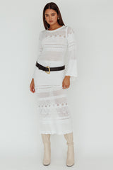 Gail Long Sleeve Crochet Maxi Dress White