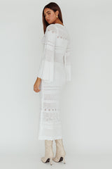 Gail Long Sleeve Crochet Maxi Dress White