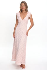 Mykonos Morning Tied Shoulder Maxi Dress Crochet Pink