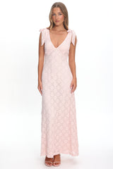 Mykonos Morning Tied Shoulder Maxi Dress Crochet Pink