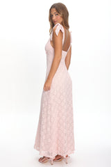 Mykonos Morning Tied Shoulder Maxi Dress Crochet Pink