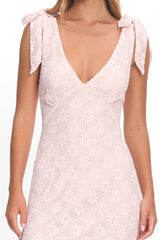 Mykonos Morning Tied Shoulder Maxi Dress Crochet Pink