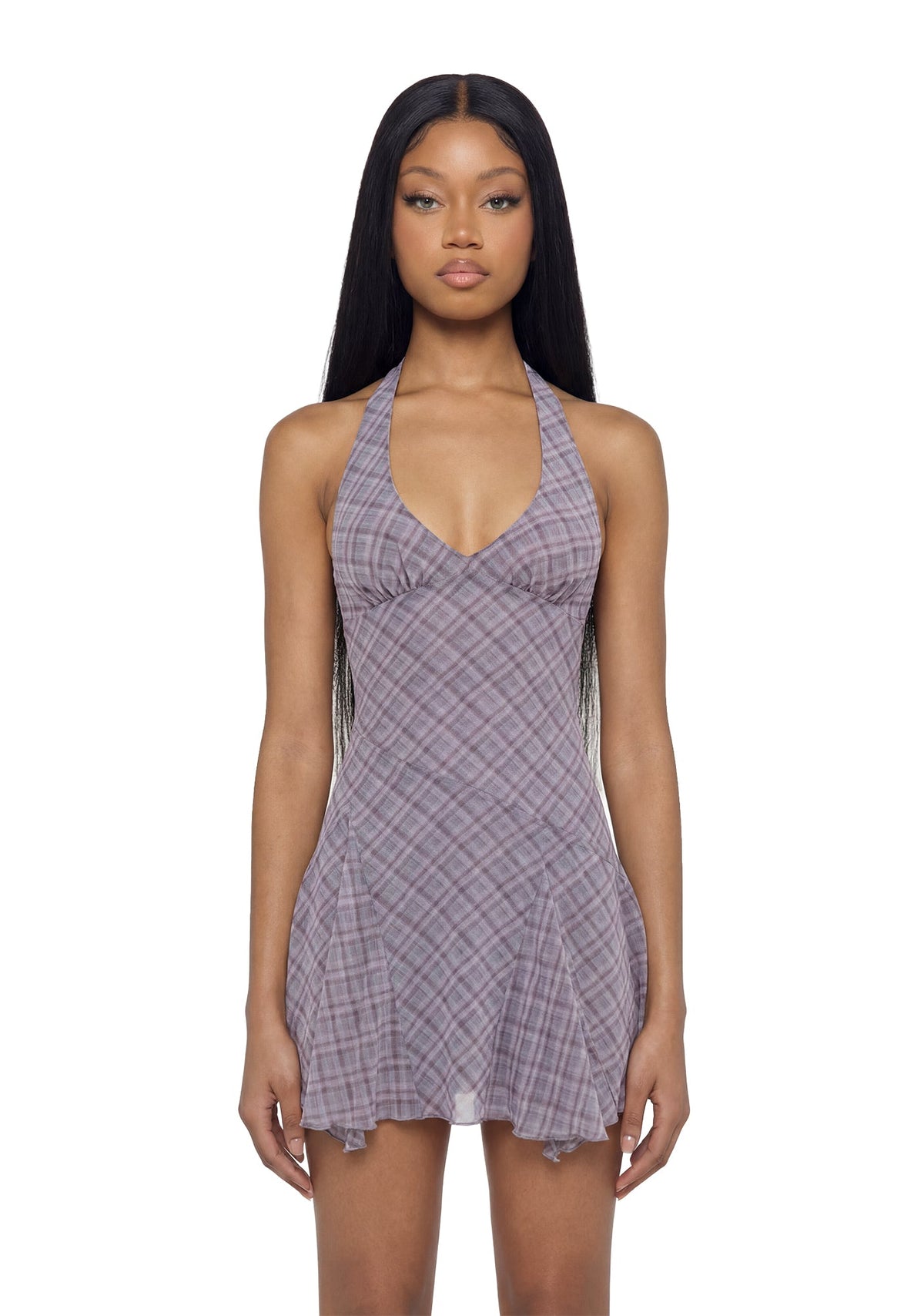 Essex Plaid Halter Dress - Purple