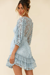 Home Again Three-Quarter Sleeve Lace Dress Blue