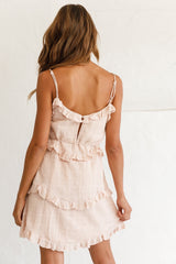 Maria Frill Trim Spaghetti Strap Dress Beige
