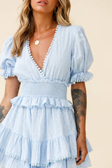 Nerissa Puff Sleeve Shirred Waist Dress Spotty Blue